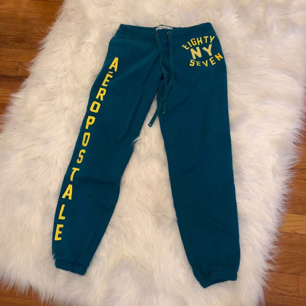Aeropostale sweatpants, blue and yellow, small.